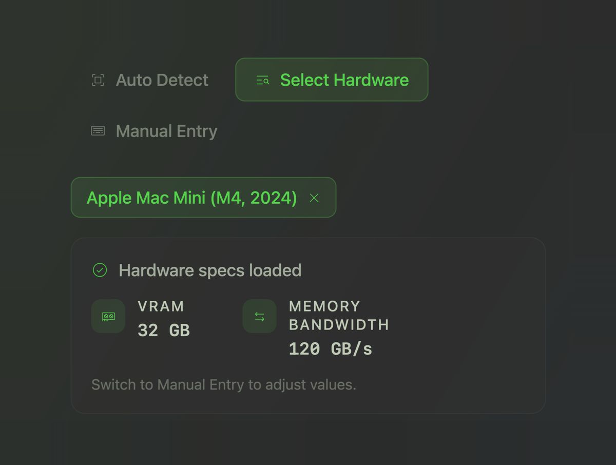 Selecting hardware in the calculator