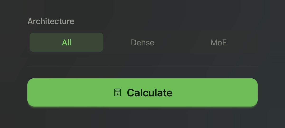 Architecture filter and Calculate button